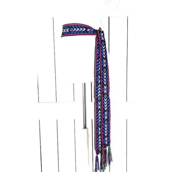 Woven embroidered Ikat tribal fabric long sash necklace choker scarf belt main image 4